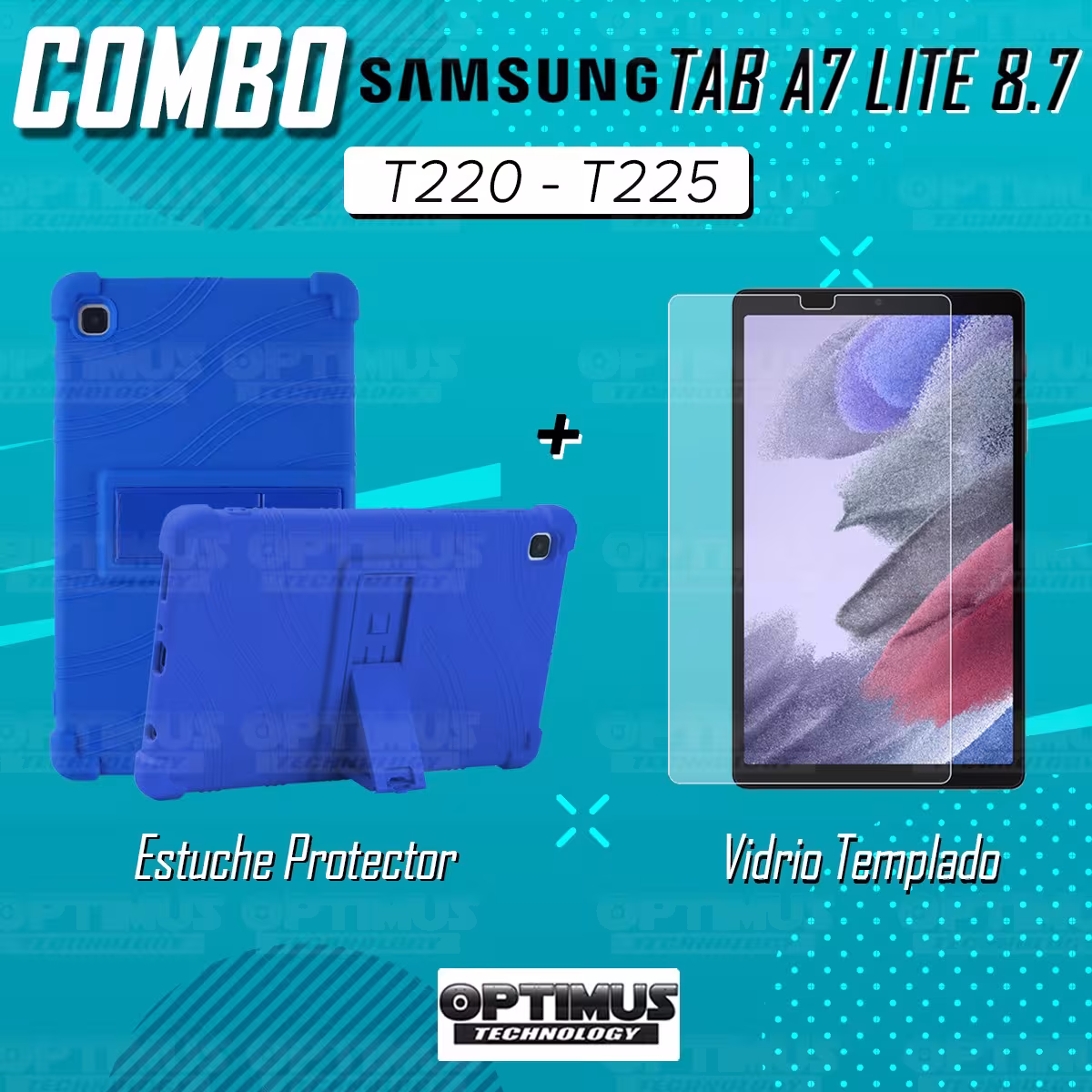 Kit Vidrio templado y Estuche Protector de goma antigolpes con soporte Tablet Samsung Galaxy Tab A7 Lite 8.7 2021 T220 - T225 OP