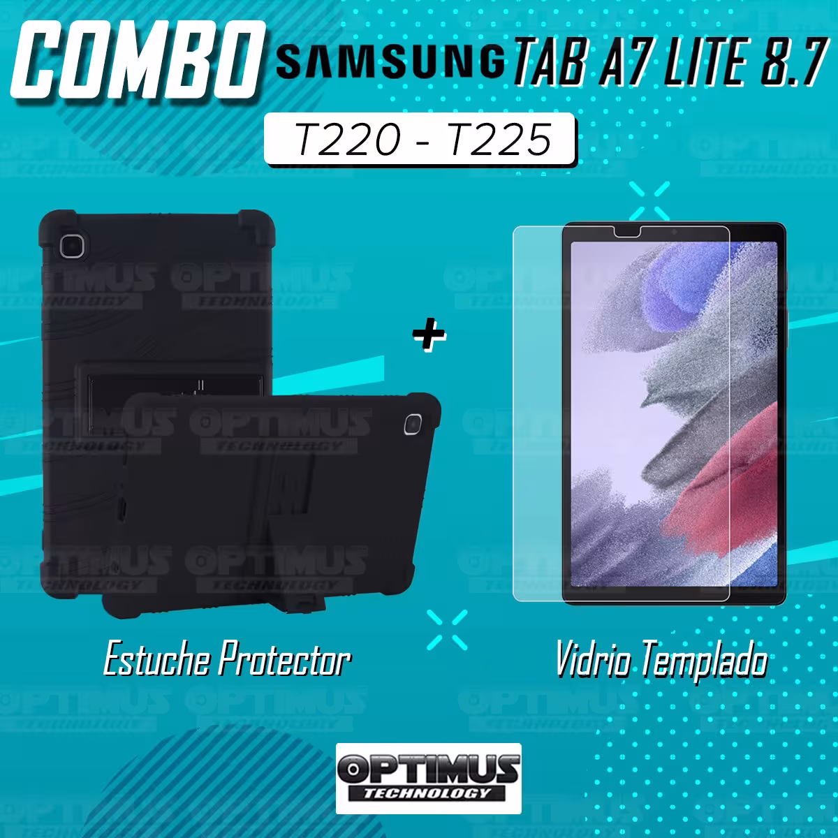 Kit Vidrio templado y Estuche Protector de goma antigolpes con soporte Tablet Samsung Galaxy Tab A7 Lite 8.7 2021 T220 - T225 OP