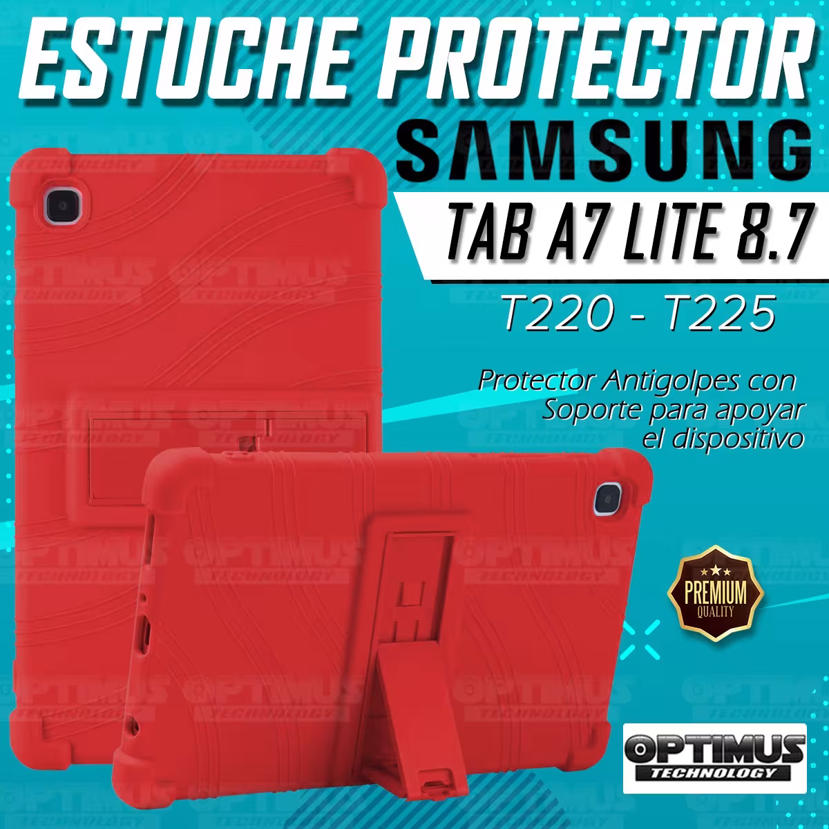 Kit Vidrio templado y Estuche Protector de goma antigolpes con soporte Tablet Samsung Galaxy Tab A7 Lite 8.7 2021 T220 - T225 OP