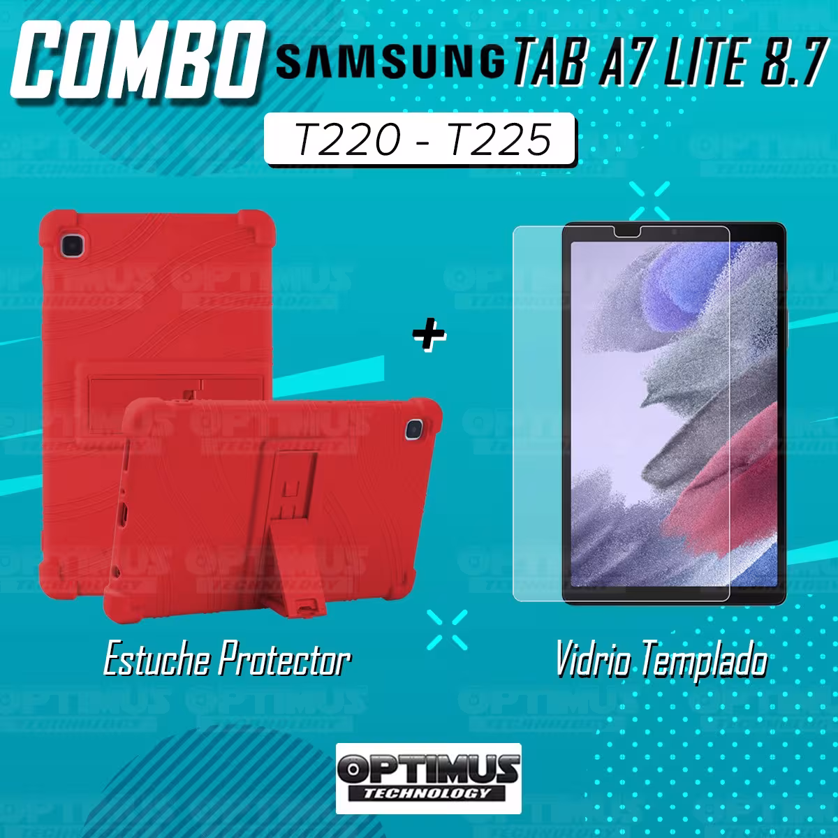 Kit Vidrio templado y Estuche Protector de goma antigolpes con soporte Tablet Samsung Galaxy Tab A7 Lite 8.7 2021 T220 - T225 OP