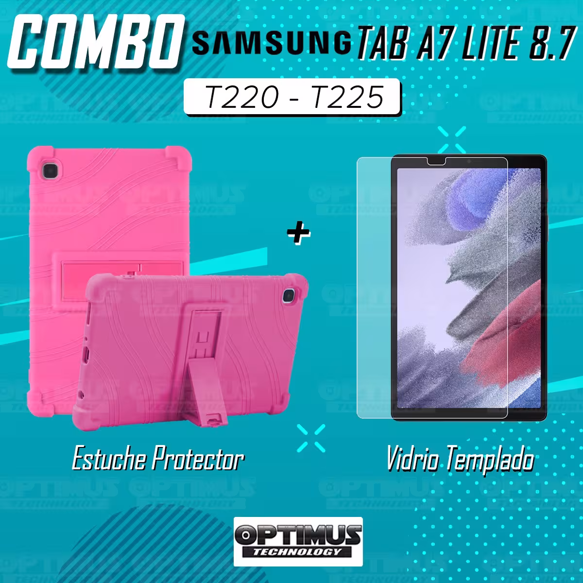 Kit Vidrio templado y Estuche Protector de goma antigolpes con soporte Tablet Samsung Galaxy Tab A7 Lite 8.7 2021 T220 - T225 OP