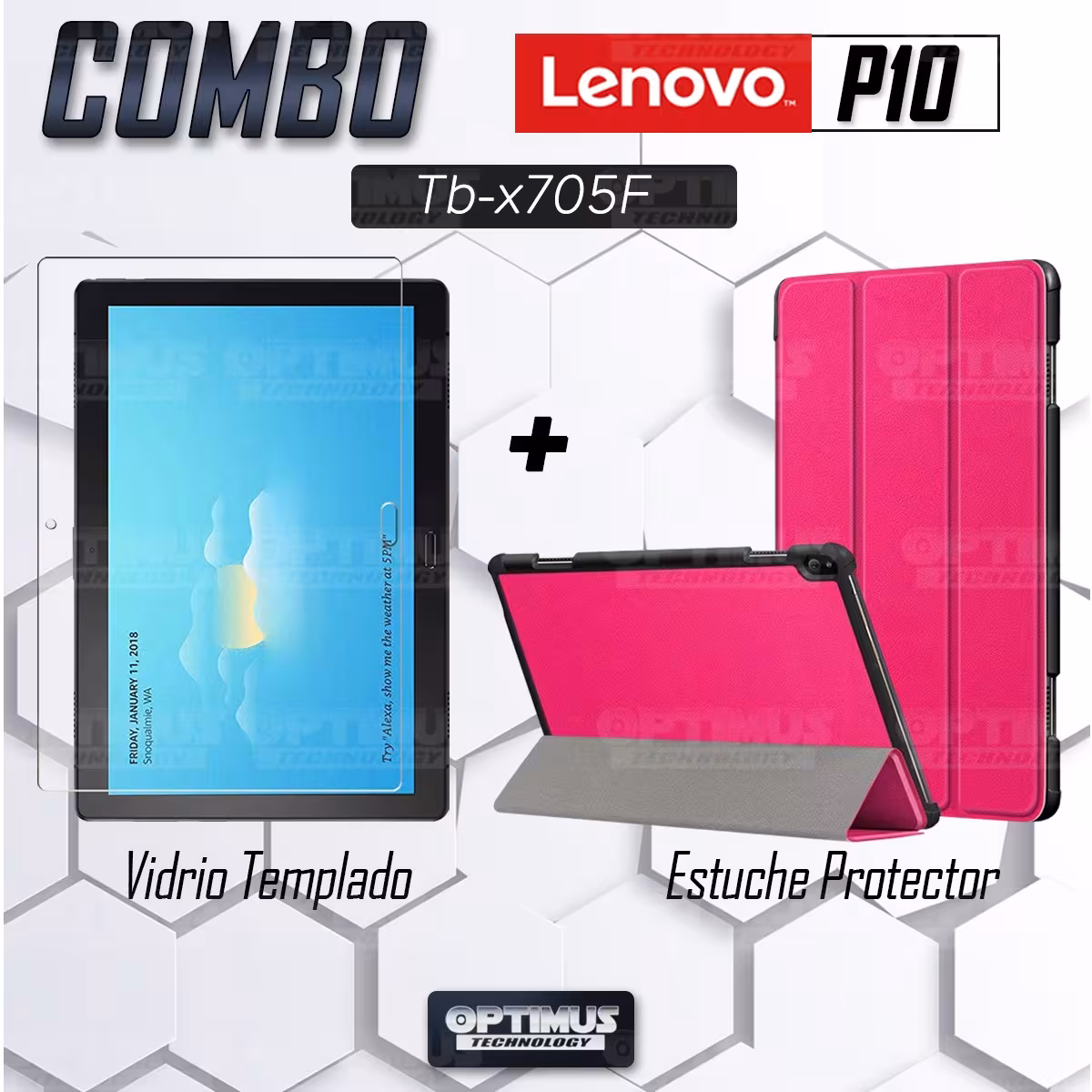 Kit Vidrio Cristal Templado Y Estuche Case Protector para Tablet Lenovo Tab P10 TB-X705F ZA440073SE OPTIMUS TECHNOLOGY™ - 2