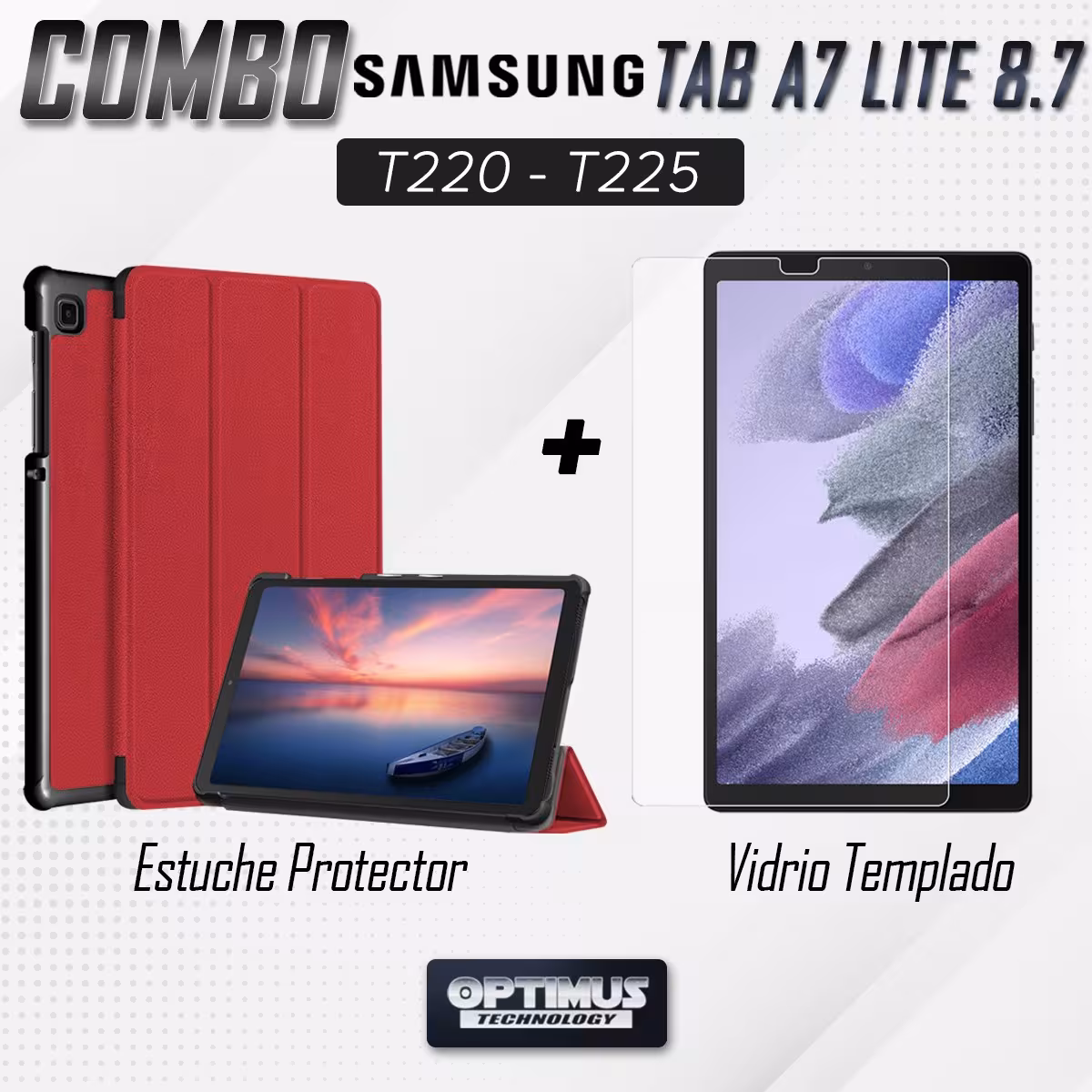 Kit Vidrio Cristal Templado Y Estuche Case Protector para Tablet Samsung Galaxy Tab A7 Lite 8.7 2021 T220 - T225 OPTIMUS TECHNOL