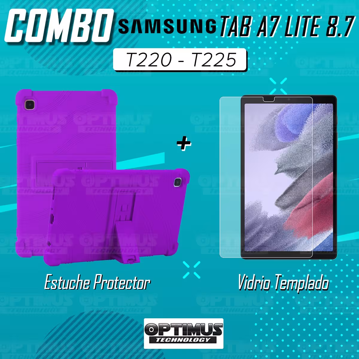 Kit Vidrio templado y Estuche Protector de goma antigolpes con soporte Tablet Samsung Galaxy Tab A7 Lite 8.7 2021 T220 - T225 OP