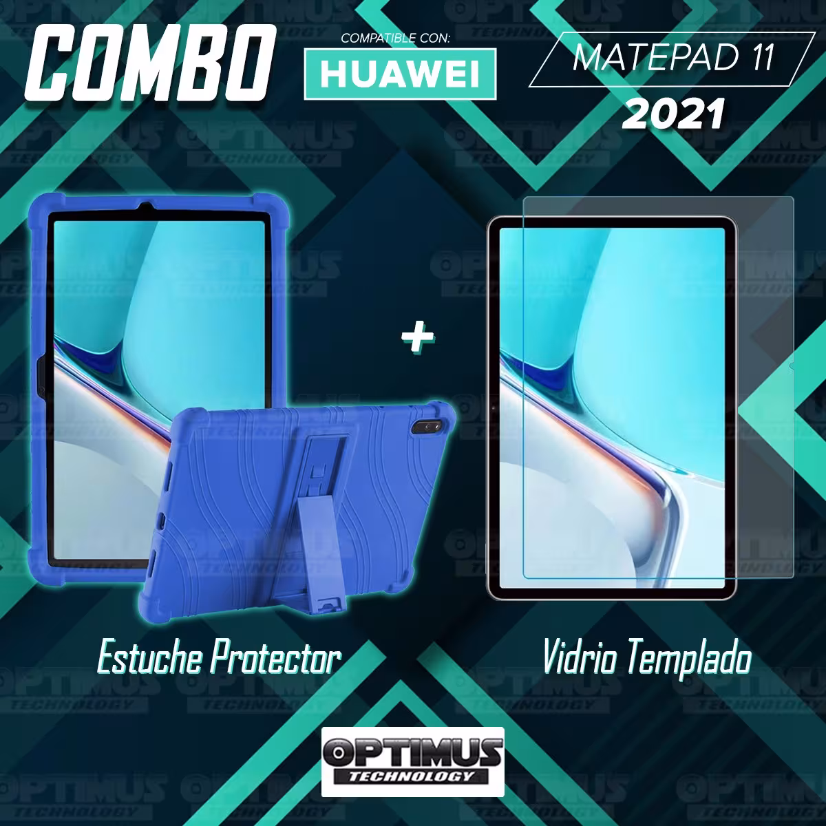 Kit Vidrio templado y Estuche Protector de goma antigolpes con soporte Tablet Huawei MatePad 11 2021 DBY-W09 - DBY-L09