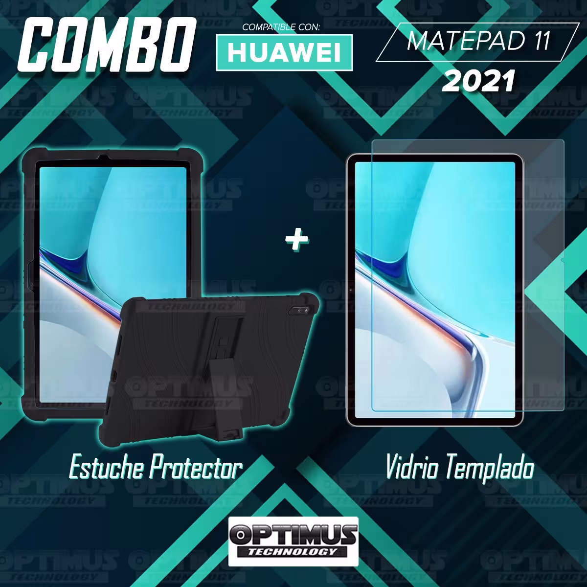 Kit Vidrio templado y Estuche Protector de goma antigolpes con soporte Tablet Huawei MatePad 11 2021 DBY-W09 - DBY-L09