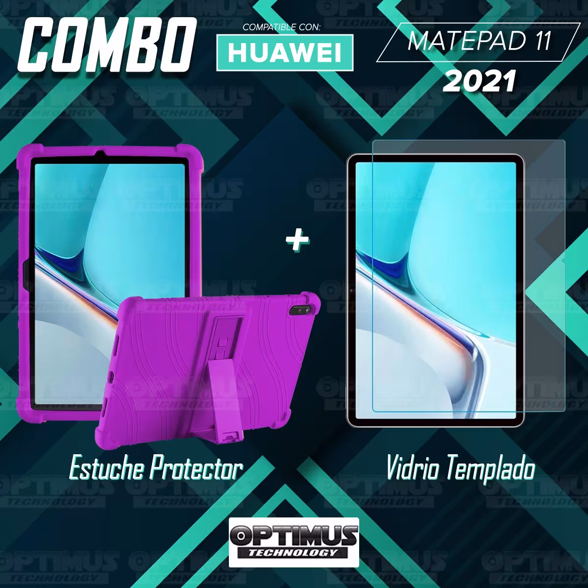 Kit Vidrio templado y Estuche Protector de goma antigolpes con soporte Tablet Huawei MatePad 11 2021 DBY-W09 - DBY-L09