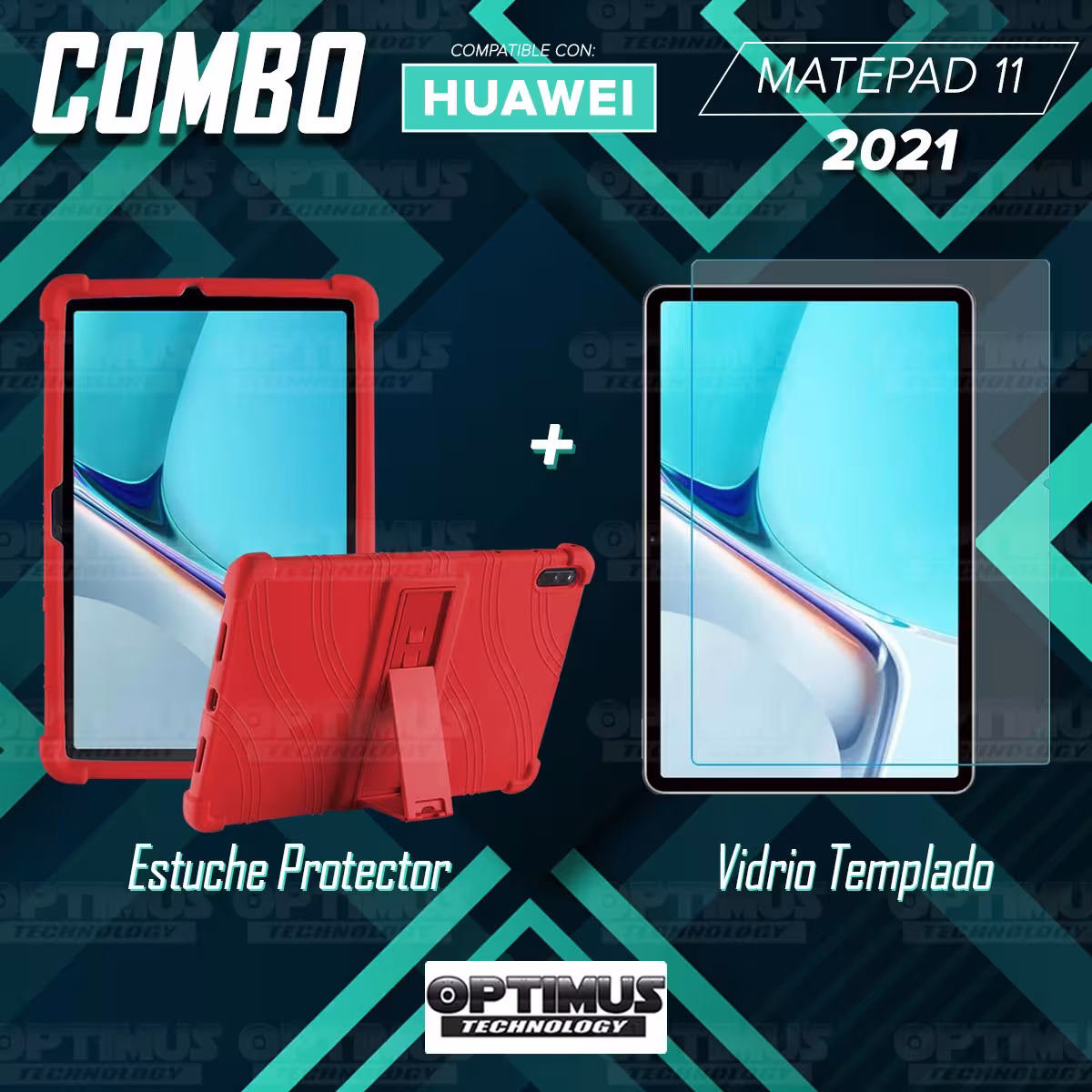 Kit Vidrio templado y Estuche Protector de goma antigolpes con soporte Tablet Huawei MatePad 11 2021 DBY-W09 - DBY-L09