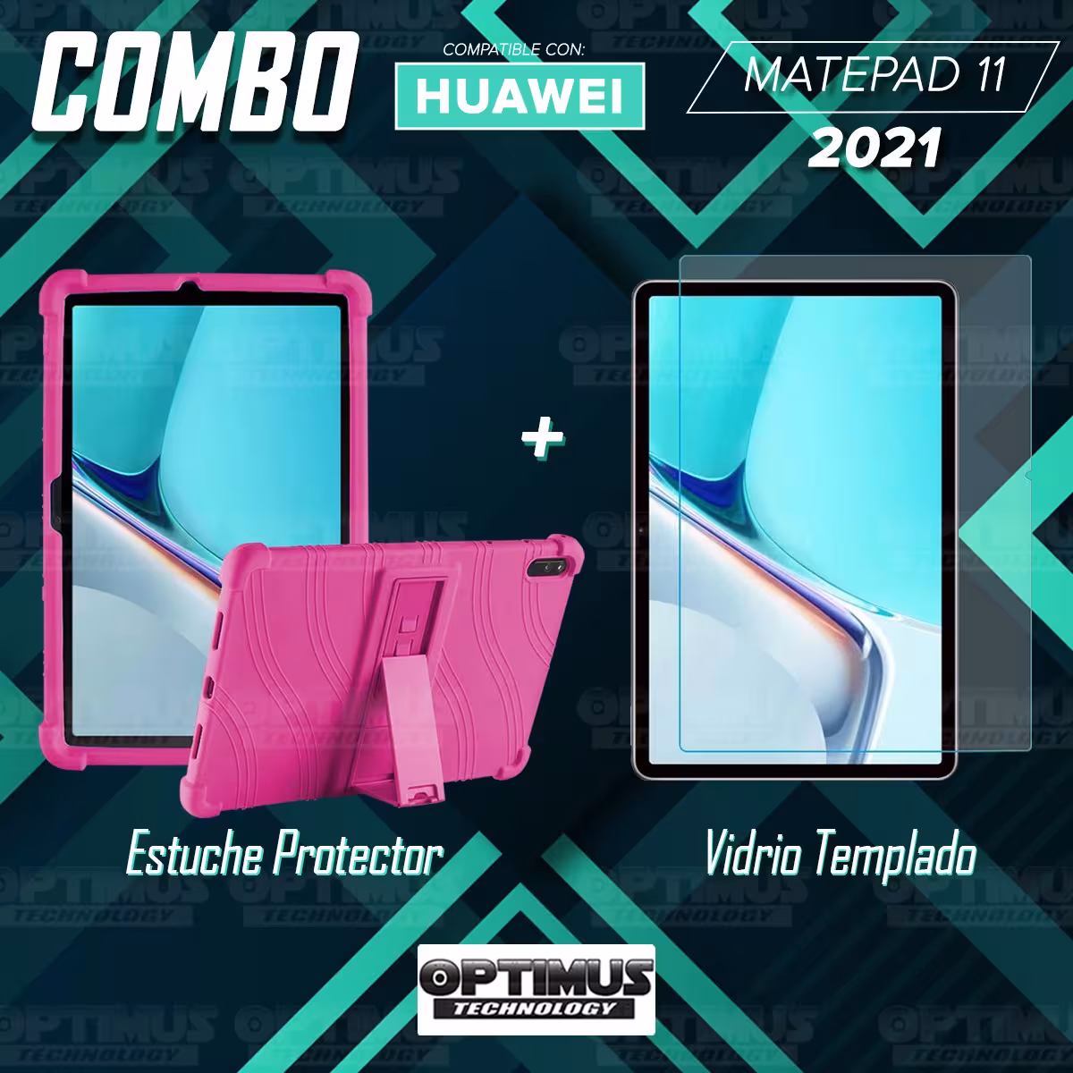 Kit Vidrio templado y Estuche Protector de goma antigolpes con soporte Tablet Huawei MatePad 11 2021 DBY-W09 - DBY-L09