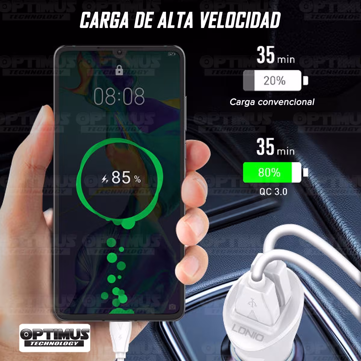 Cargador para carro automóvil Vehículos Camiones de dos puertos USB QC 3.0 con cable de datos LIDNIO Charger LDNIO / LONIO COLOM