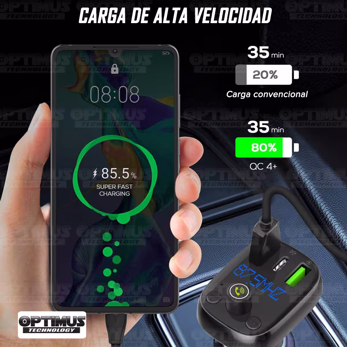 Cargador transmisor radio FM bluetooth 5.0 para carro automóvil Vehículos Camiones de tres puertos 2USB + 1Tipo C LIDNIO Charger