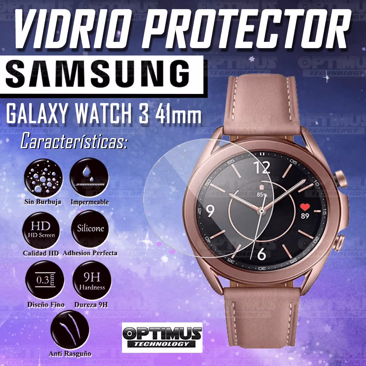 Vidrio Cristal Templado Protector Reloj Inteligente Samsung Galaxy Watch 3 41mm | OPTIMUS TECHNOLOGY™ | VTP-SS-GXY-41 |