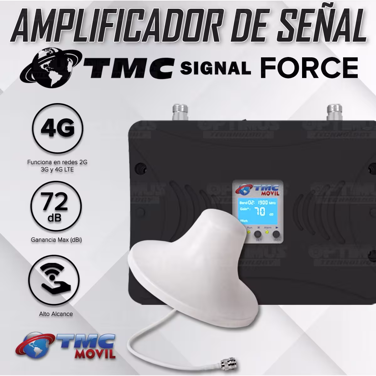 KIT Amplificador De Señal Celular TMC Signal FORCE Repetidor Redes 4GLTE con antenas | TMC MOVIL | 669553 |