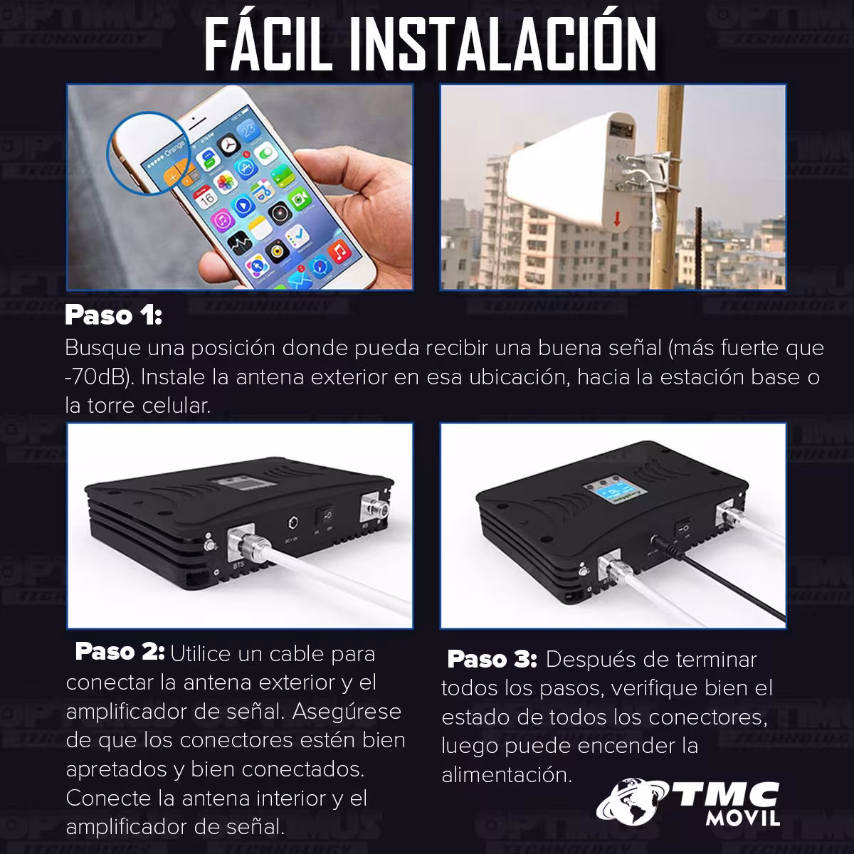 KIT Amplificador De Señal Celular TMC Signal FORCE Repetidor Redes 4GLTE con antenas | TMC MOVIL | 669553 |
