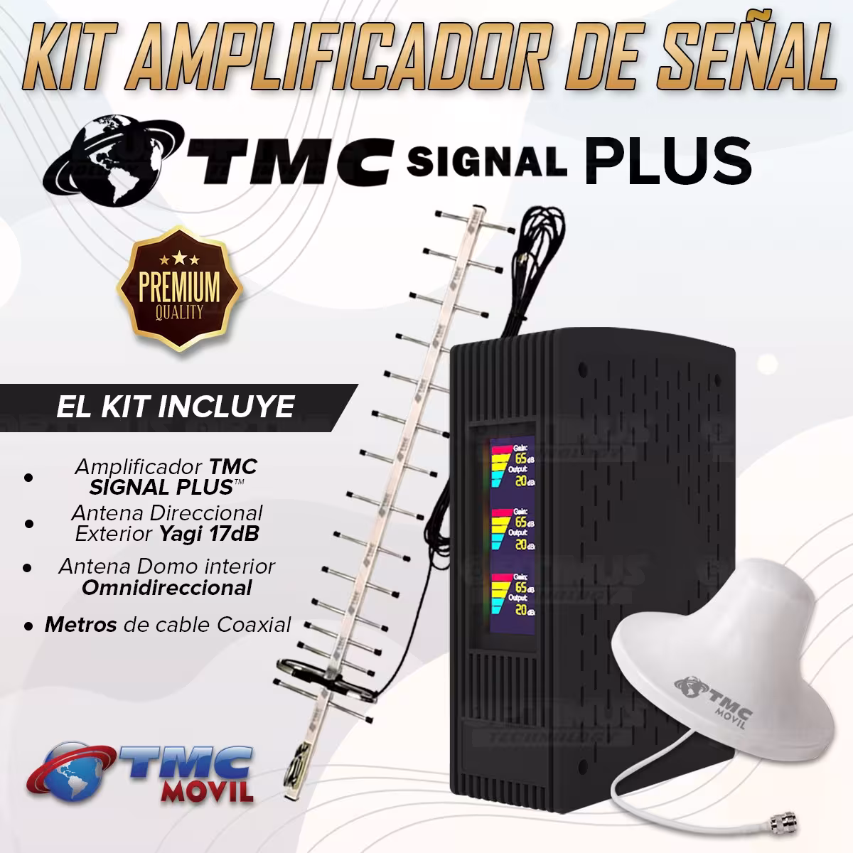 KIT Amplificador De Señal Celular TMC Signal PLUS Repetidor Redes 4GLTE con antenas | TMC MOVIL | 669502 |