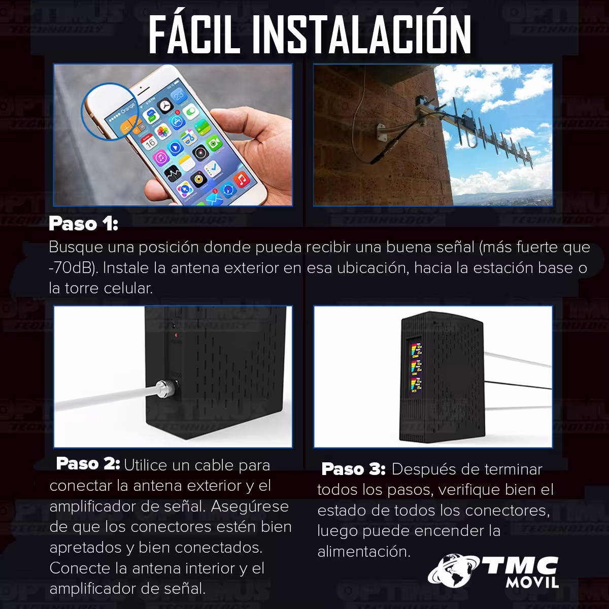 KIT Amplificador De Señal Celular TMC Signal PLUS Repetidor Redes 4GLTE con antenas | TMC MOVIL | 669502 |