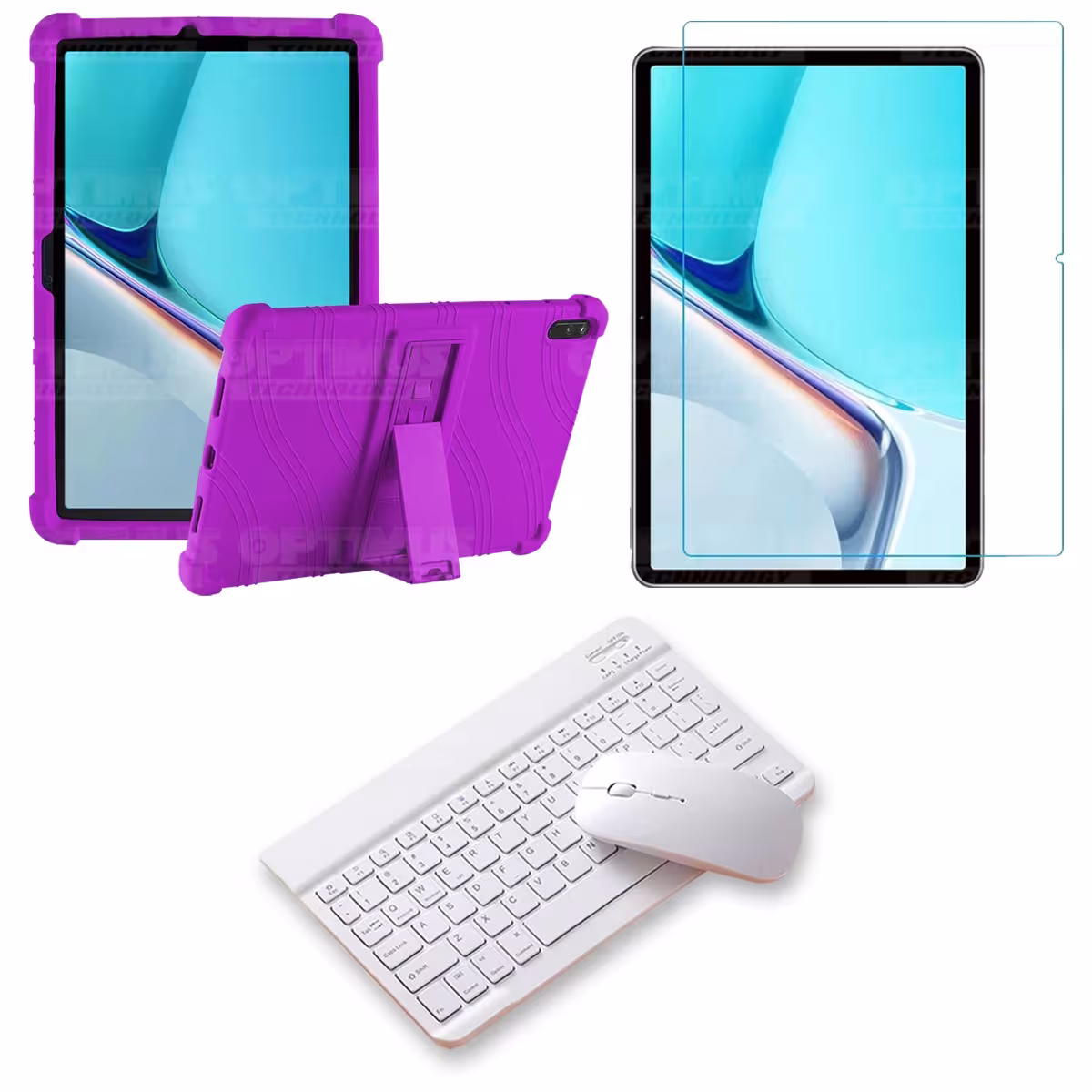 Kit Vidrio templado + Estuche Protector Goma + Teclado y Mouse Bluetooth para Tablet Huawei MatePad 11 2021 DBY-W09 - DBY-L09