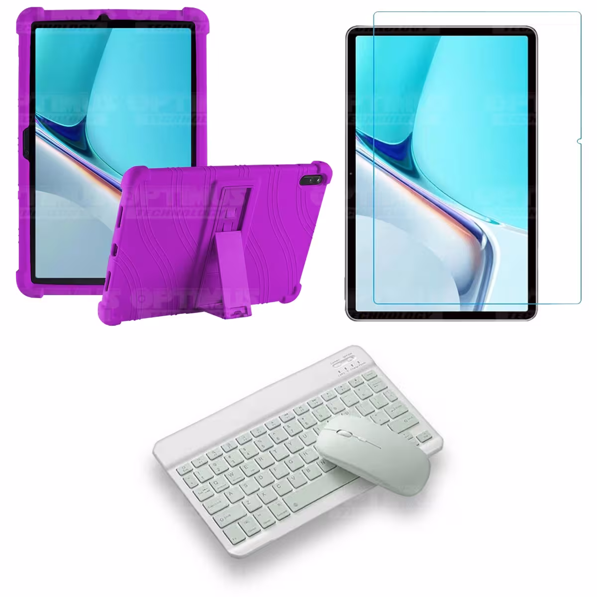 Kit Vidrio templado + Estuche Protector Goma + Teclado y Mouse Bluetooth para Tablet Huawei MatePad 11 2021 DBY-W09 - DBY-L09