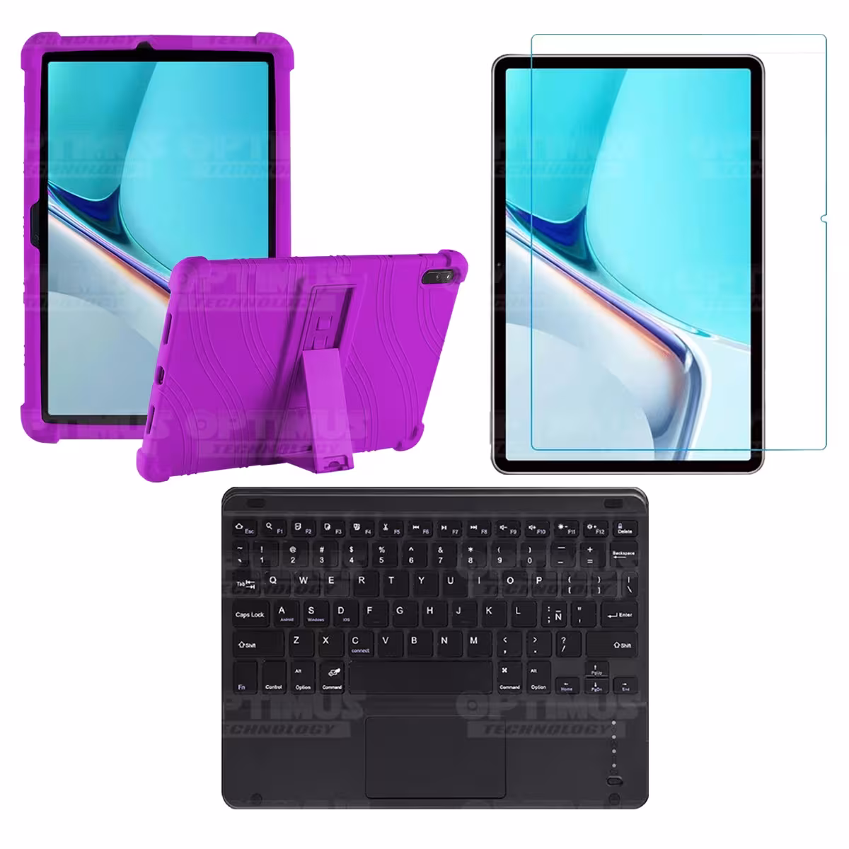Kit Vidrio templado + Estuche Protector Goma + Teclado con Mouse Touchpad Bluetooth Tablet Huawei MatePad 11 2021 DBY-W09