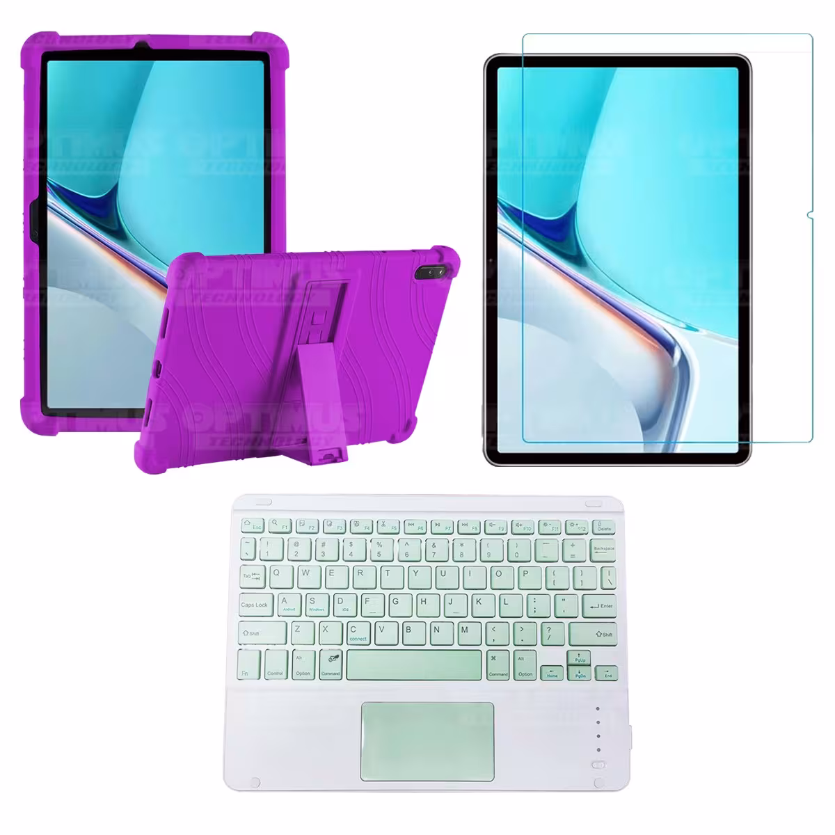 Kit Vidrio templado + Estuche Protector Goma + Teclado con Mouse Touchpad Bluetooth Tablet Huawei MatePad 11 2021 DBY-W09