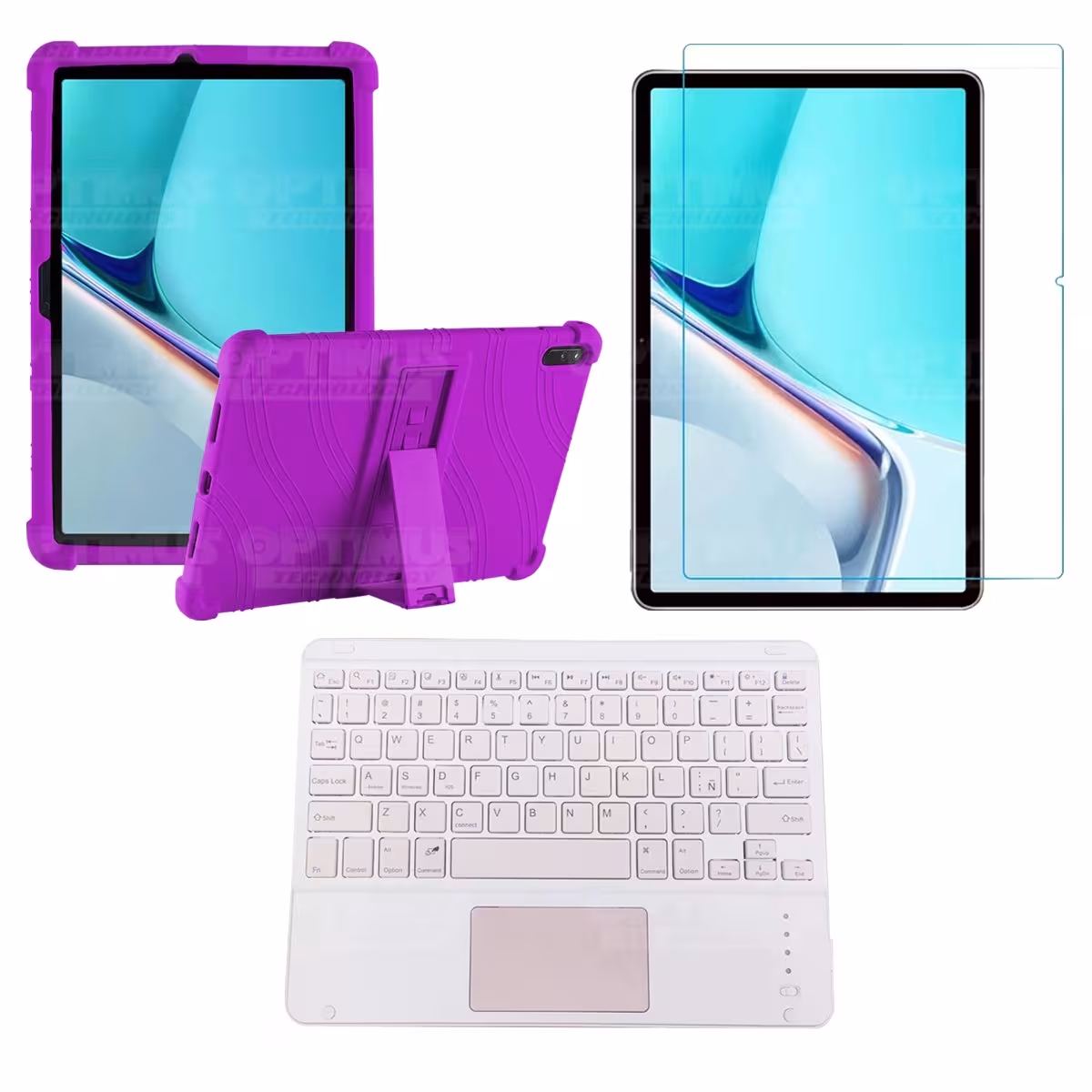 Kit Vidrio templado + Estuche Protector Goma + Teclado con Mouse Touchpad Bluetooth Tablet Huawei MatePad 11 2021 DBY-W09