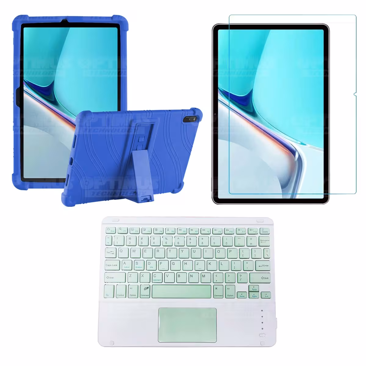 Kit Vidrio templado + Estuche Protector Goma + Teclado con Mouse Touchpad Bluetooth Tablet Huawei MatePad 11 2021 DBY-W09