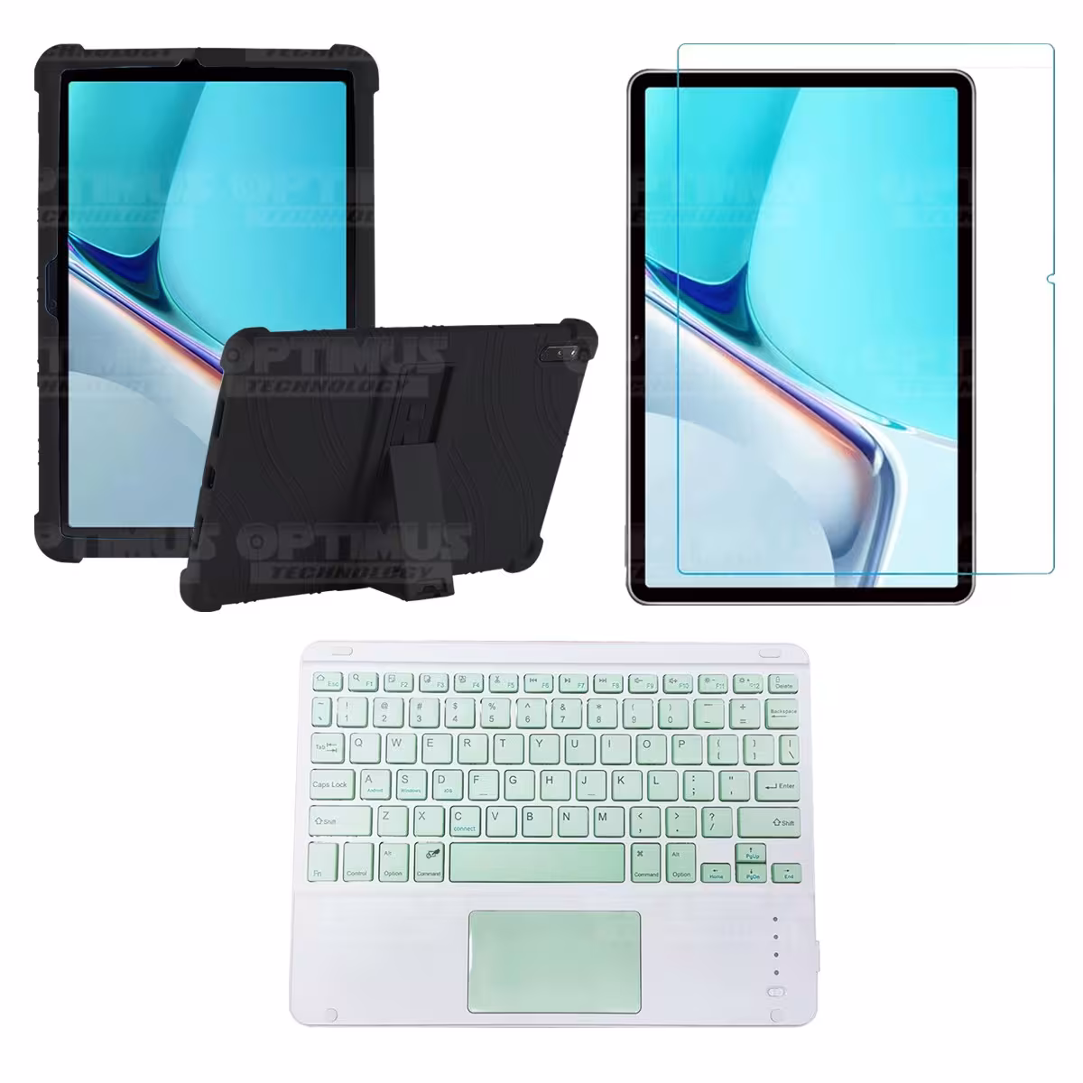 Kit Vidrio templado + Estuche Protector Goma + Teclado con Mouse Touchpad Bluetooth Tablet Huawei MatePad 11 2021 DBY-W09