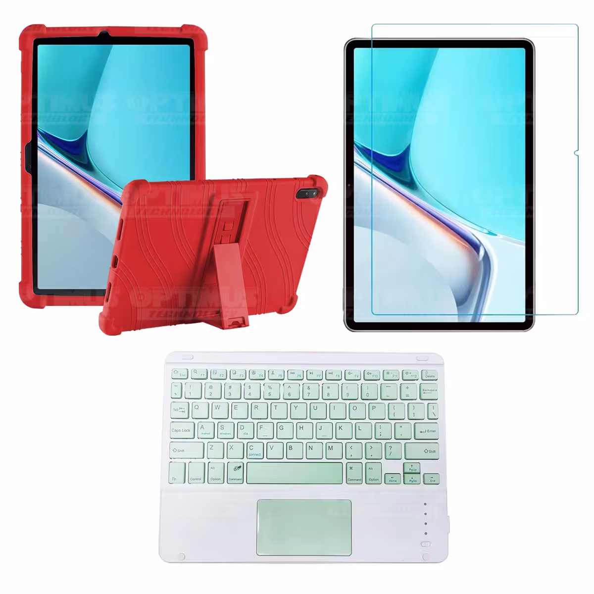 Kit Vidrio templado + Estuche Protector Goma + Teclado con Mouse Touchpad Bluetooth Tablet Huawei MatePad 11 2021 DBY-W09