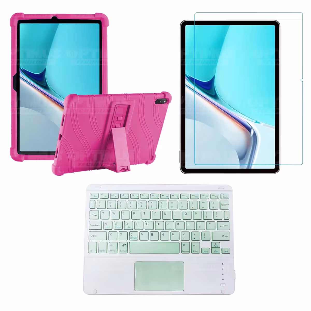 Kit Vidrio templado + Estuche Protector Goma + Teclado con Mouse Touchpad Bluetooth Tablet Huawei MatePad 11 2021 DBY-W09