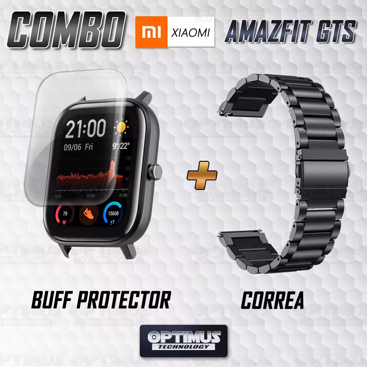 Buff Screen protector Y Correa De Metal Acero Inoxidable Smartwatch Reloj Inteligente Xiaomi Amazfit GTS OPTIMUS TECHNOLOGY™ - 6