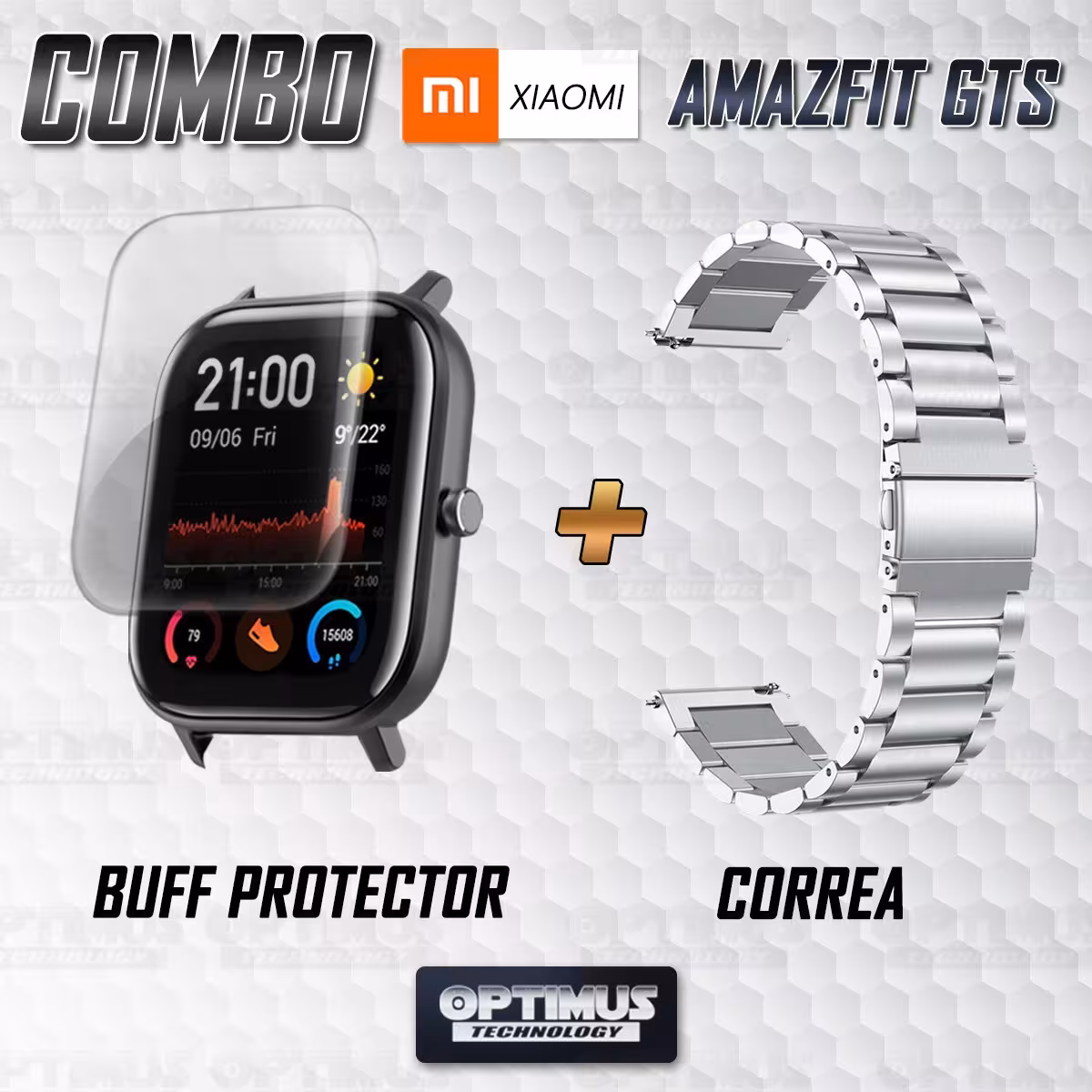 Buff Screen protector Y Correa De Metal Acero Inoxidable Smartwatch Reloj Inteligente Xiaomi Amazfit GTS OPTIMUS TECHNOLOGY™ - 1