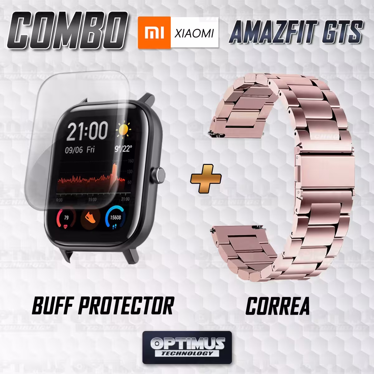 Buff Screen protector Y Correa De Metal Acero Inoxidable Smartwatch Reloj Inteligente Xiaomi Amazfit GTS OPTIMUS TECHNOLOGY™ - 1