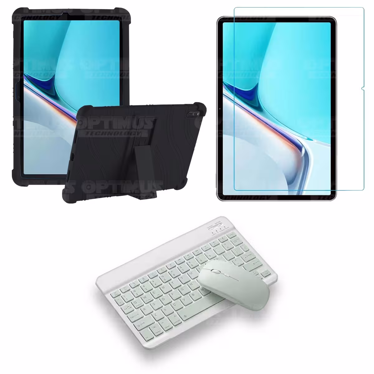 Kit Vidrio templado + Estuche Protector Goma + Teclado y Mouse Bluetooth para Tablet Huawei MatePad 11 2021 DBY-W09 - DBY-L09 OP