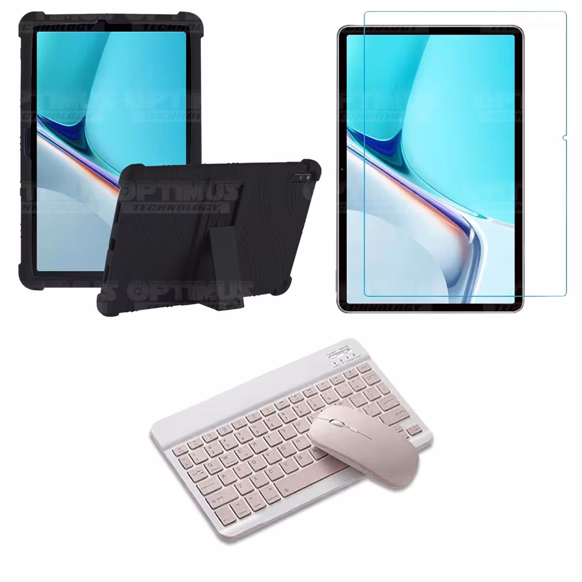 Kit Vidrio templado + Estuche Protector Goma + Teclado y Mouse Bluetooth para Tablet Huawei MatePad 11 2021 DBY-W09 - DBY-L09 OP