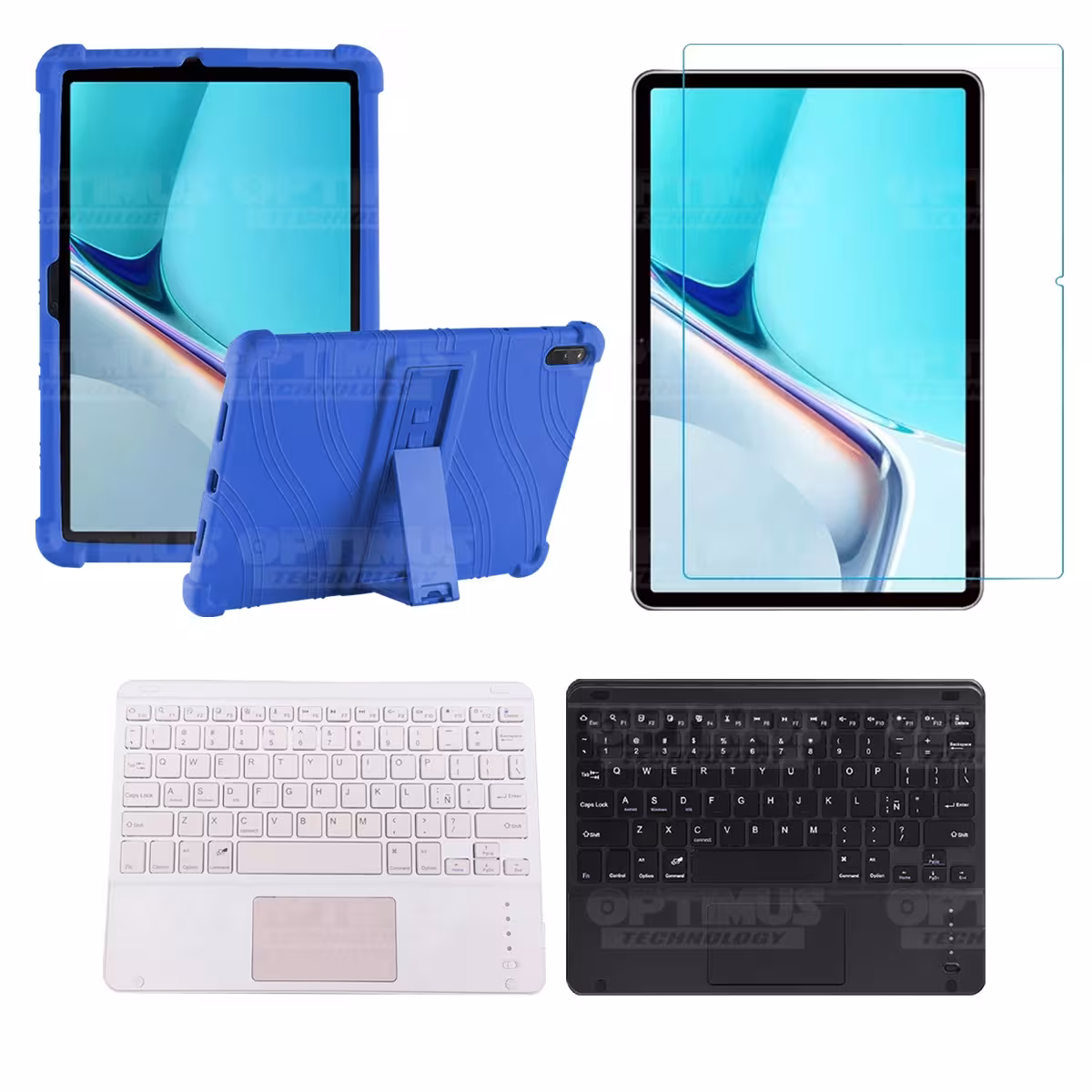 Kit Vidrio templado + Estuche Protector Goma + Teclado con Mouse Touchpad Bluetooth Tablet Huawei MatePad 11 2021 DBY-W09 OPTIMU