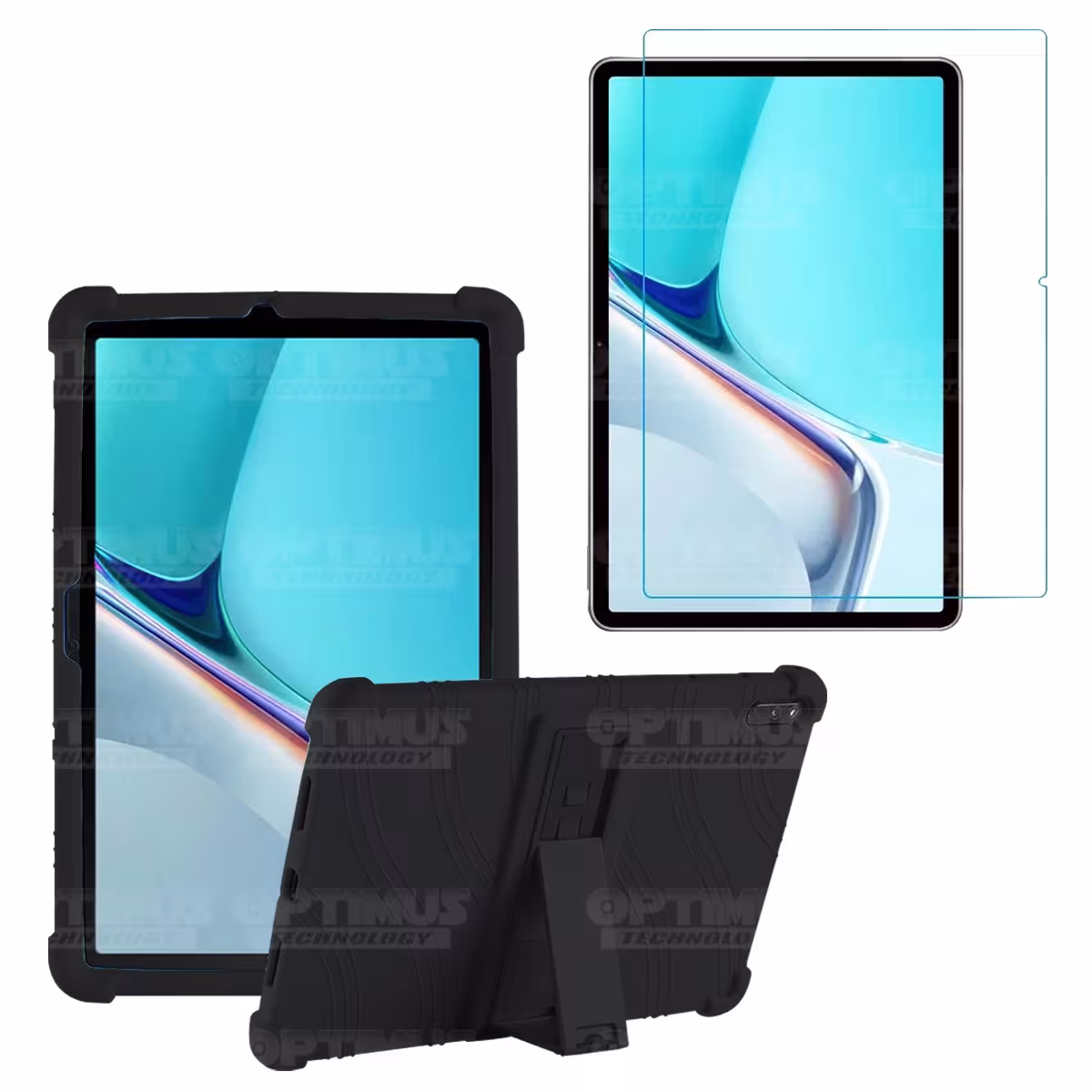 Kit Vidrio templado + Estuche Protector Goma + Teclado con Mouse Touchpad Bluetooth Tablet Huawei MatePad 11 2021 DBY-W09 OPTIMU