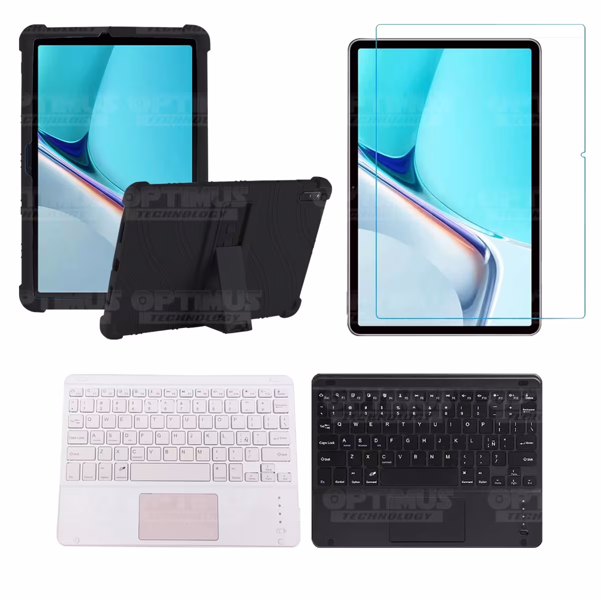 Kit Vidrio templado + Estuche Protector Goma + Teclado con Mouse Touchpad Bluetooth Tablet Huawei MatePad 11 2021 DBY-W09 OPTIMU
