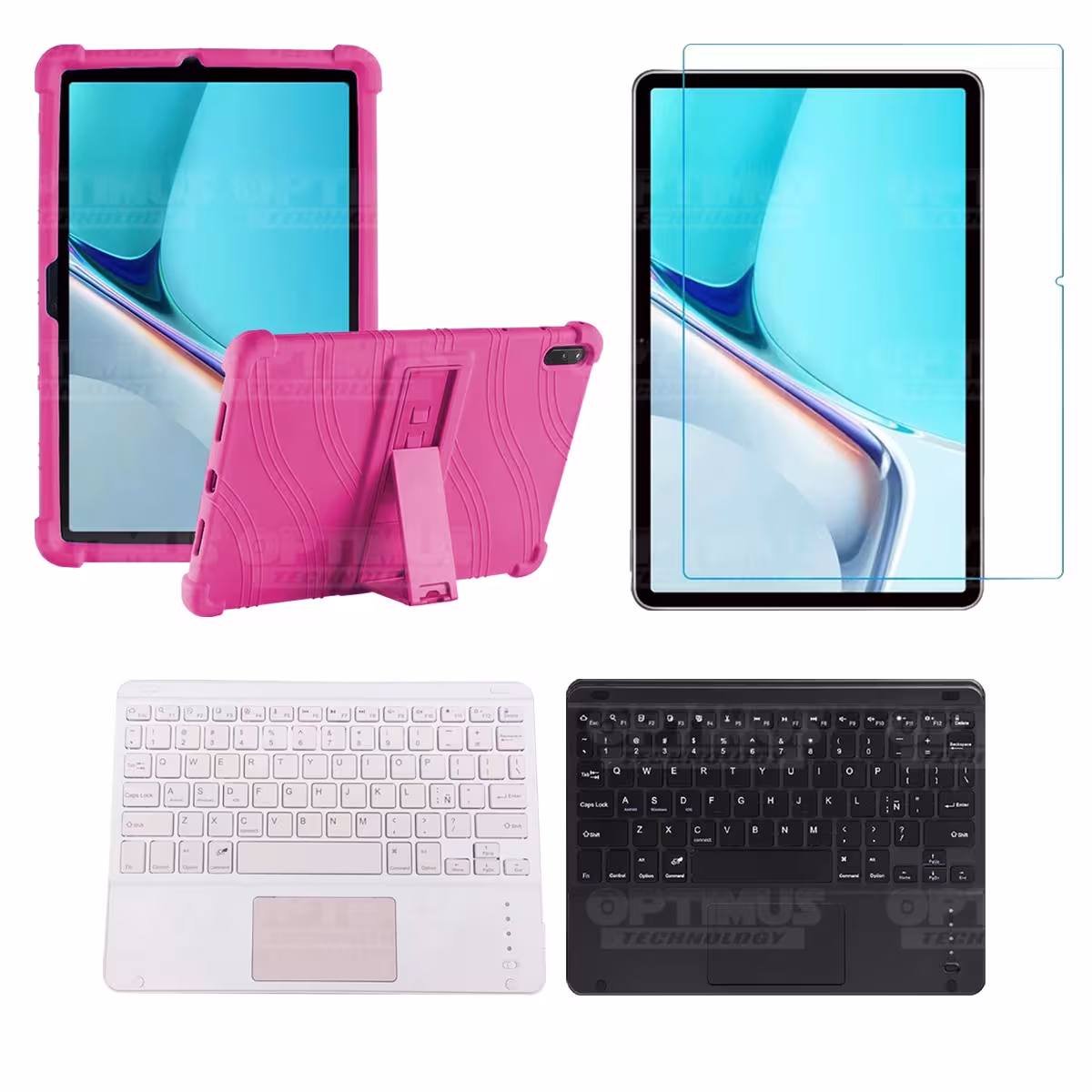 Kit Vidrio templado + Estuche Protector Goma + Teclado con Mouse Touchpad Bluetooth Tablet Huawei MatePad 11 2021 DBY-W09 OPTIMU