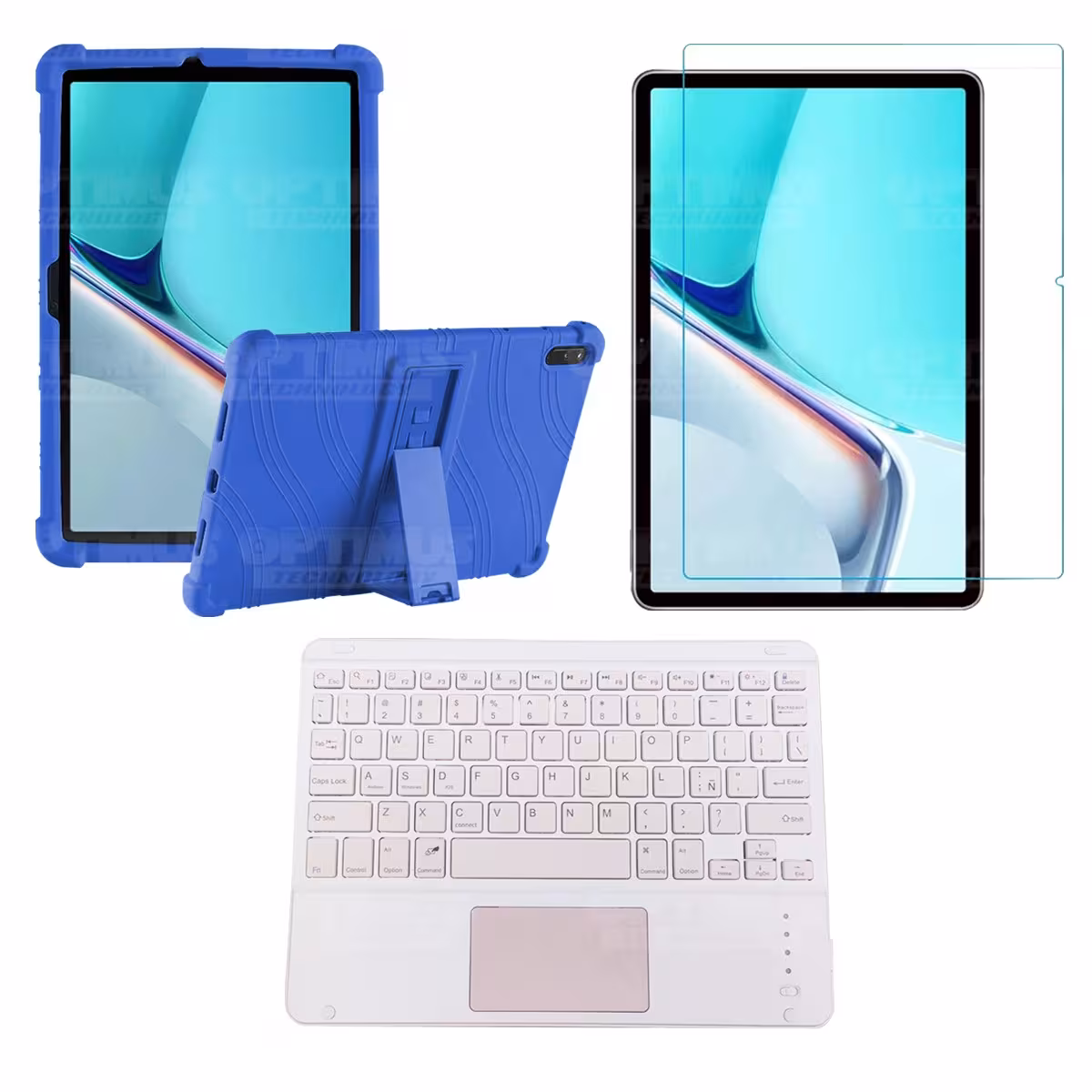 Kit Vidrio templado + Estuche Protector Goma + Teclado con Mouse Touchpad Bluetooth Tablet Huawei MatePad 11 2021 DBY-W09 OPTIMU
