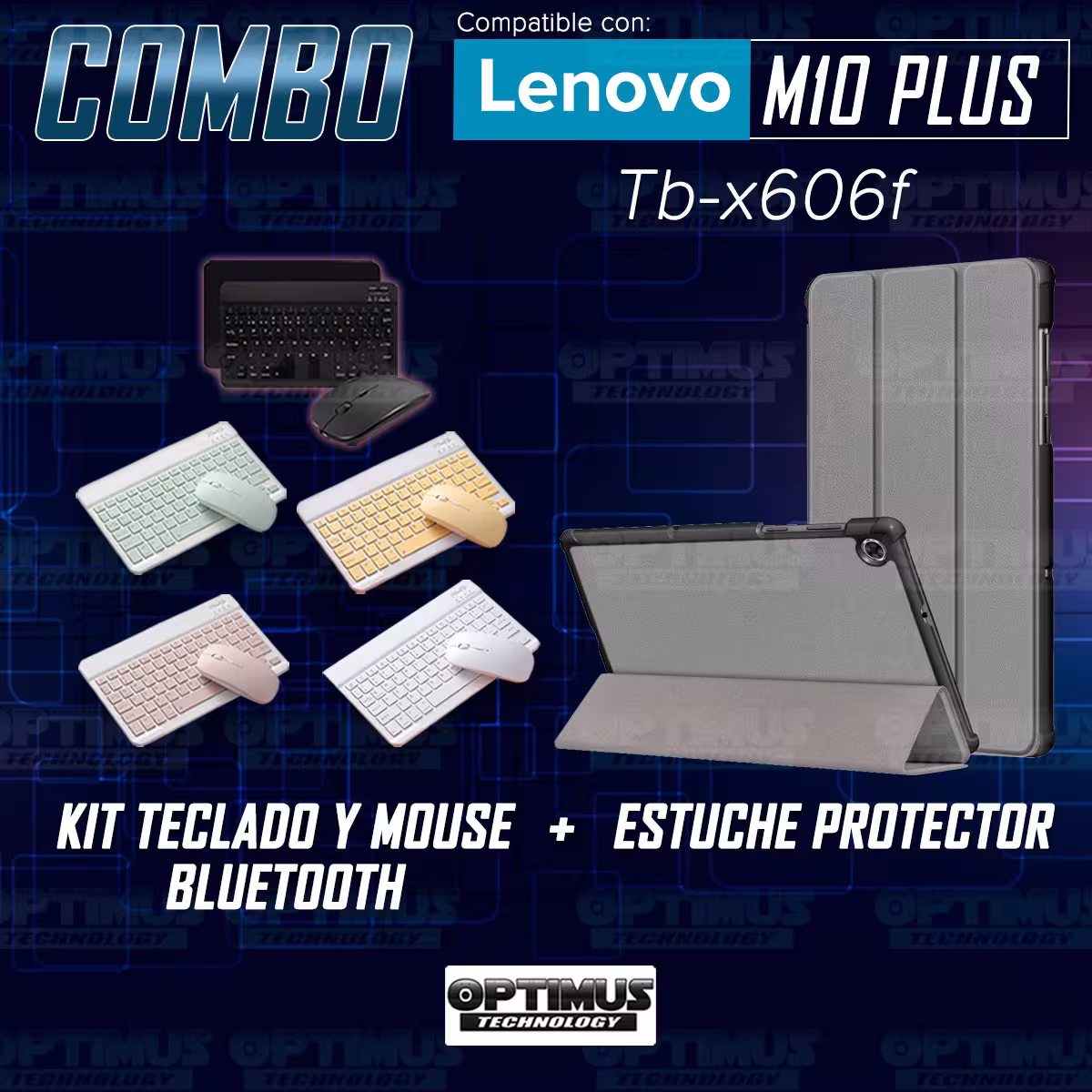 Kit Case Forro Protector + Teclado y Mouse Ratón Bluetooth para Tablet Lenovo M10 Plus Tb-x606f