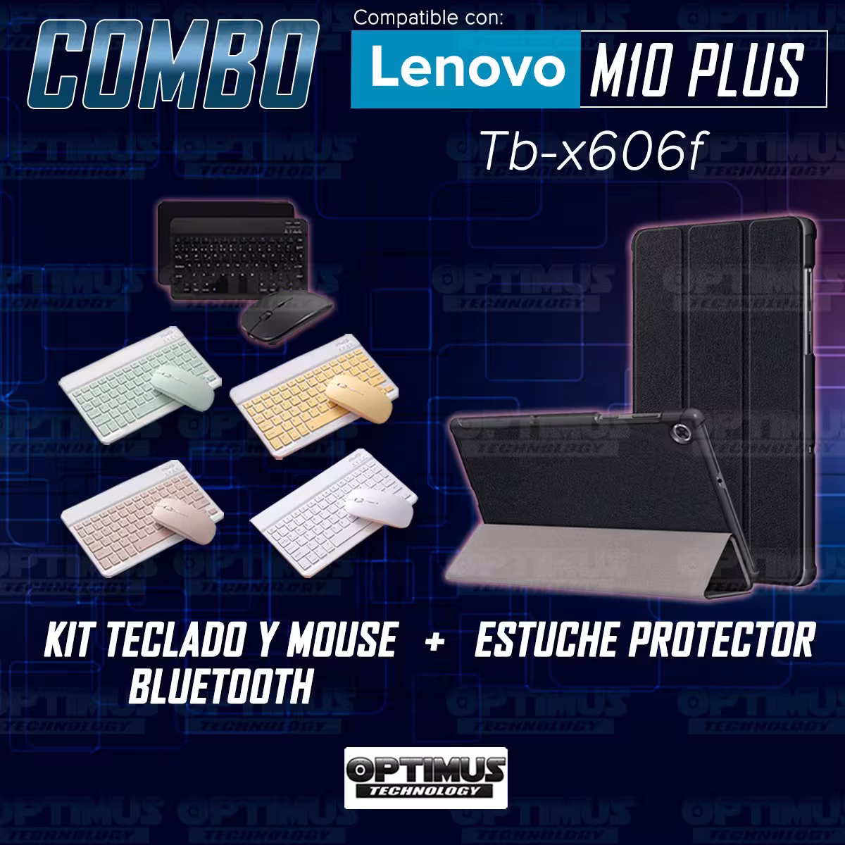 Kit Case Forro Protector + Teclado y Mouse Ratón Bluetooth para Tablet Lenovo M10 Plus Tb-x606f