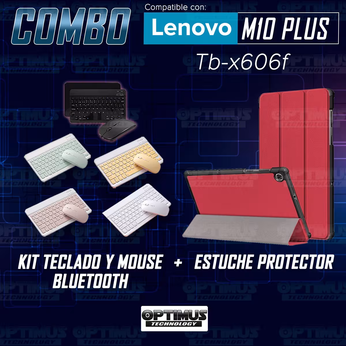 Kit Case Forro Protector + Teclado y Mouse Ratón Bluetooth para Tablet Lenovo M10 Plus Tb-x606f