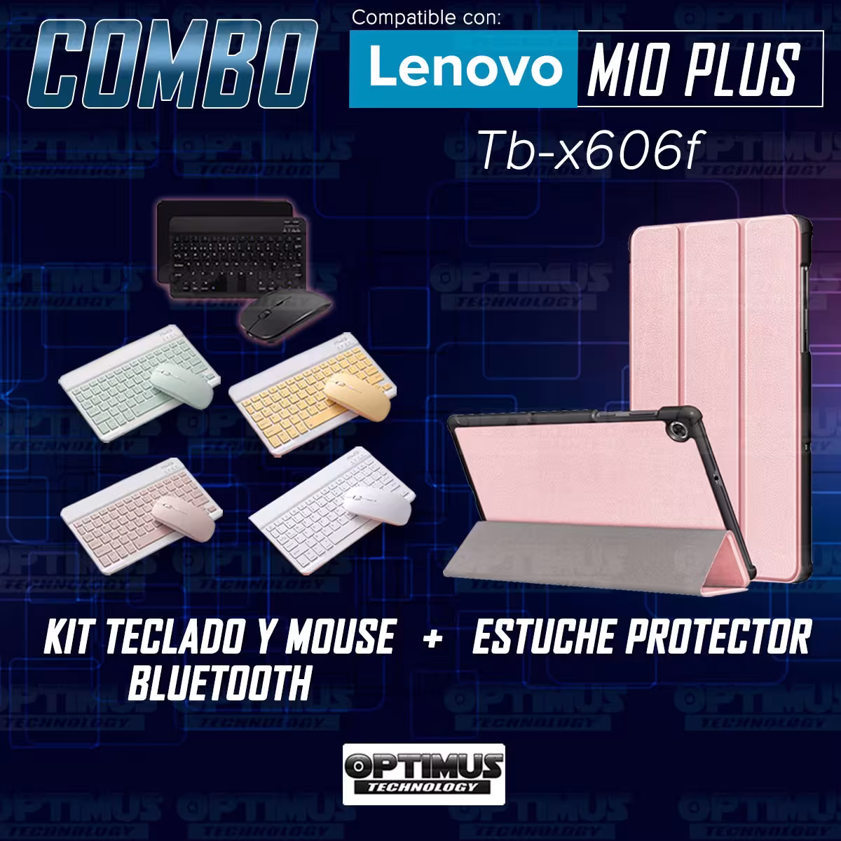 Kit Case Forro Protector + Teclado y Mouse Ratón Bluetooth para Tablet Lenovo M10 Plus Tb-x606f