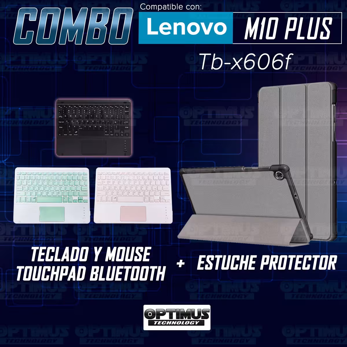 Kit Case Folio Protector + Teclado Mouse Touchpad Bluetooth para Tablet Lenovo M10 Plus Tb-x606f