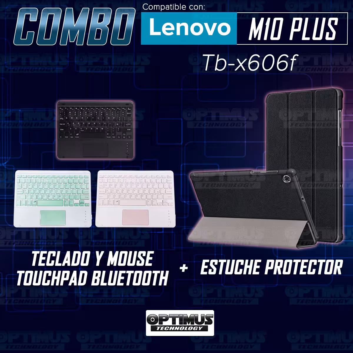 Kit Case Folio Protector + Teclado Mouse Touchpad Bluetooth para Tablet Lenovo M10 Plus Tb-x606f