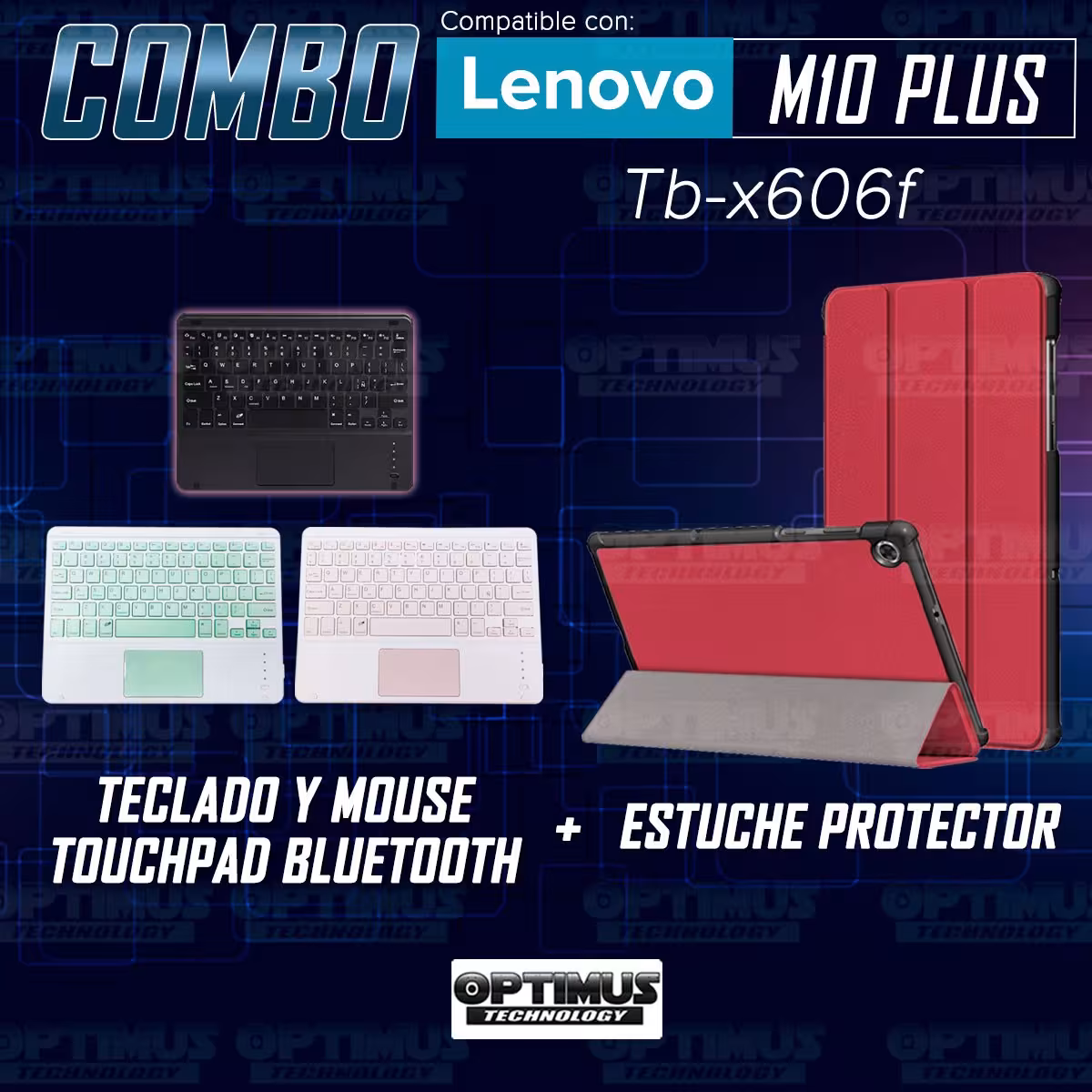 Kit Case Folio Protector + Teclado Mouse Touchpad Bluetooth para Tablet Lenovo M10 Plus Tb-x606f