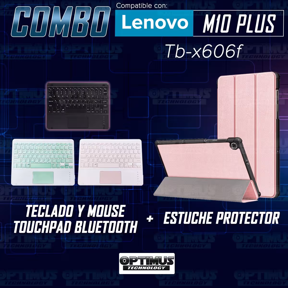 Kit Case Folio Protector + Teclado Mouse Touchpad Bluetooth para Tablet Lenovo M10 Plus Tb-x606f