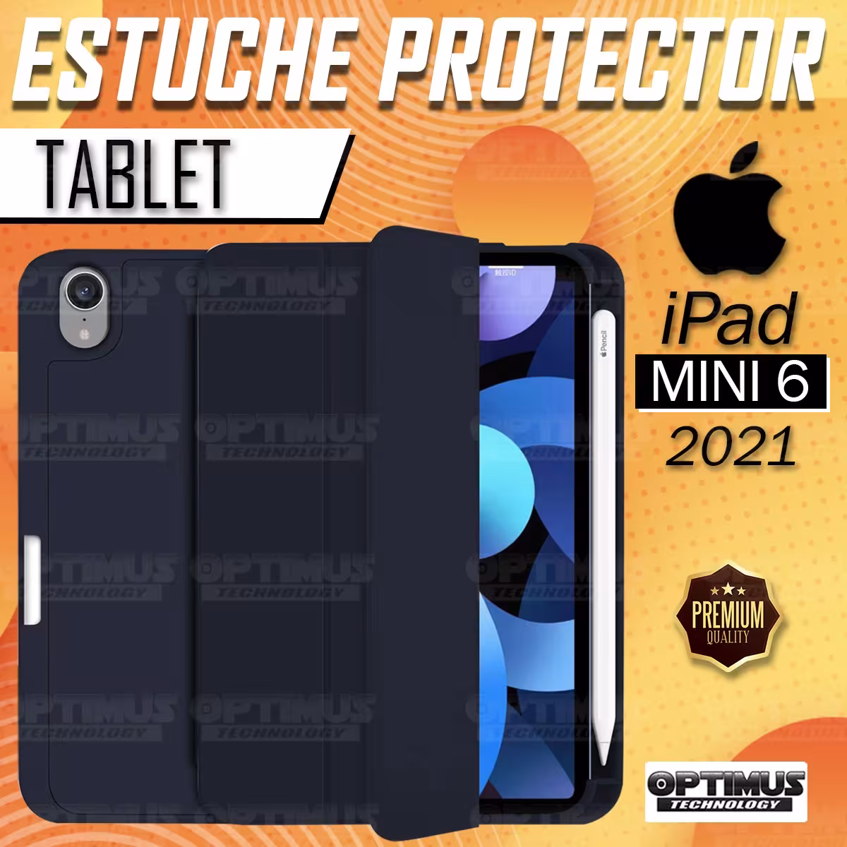 Kit Vidrio templado y Estuche Protector con portalápiz antigolpes Tablet IPad Mini 6 2021 OPTIMUS TECHNOLOGY™ - 3