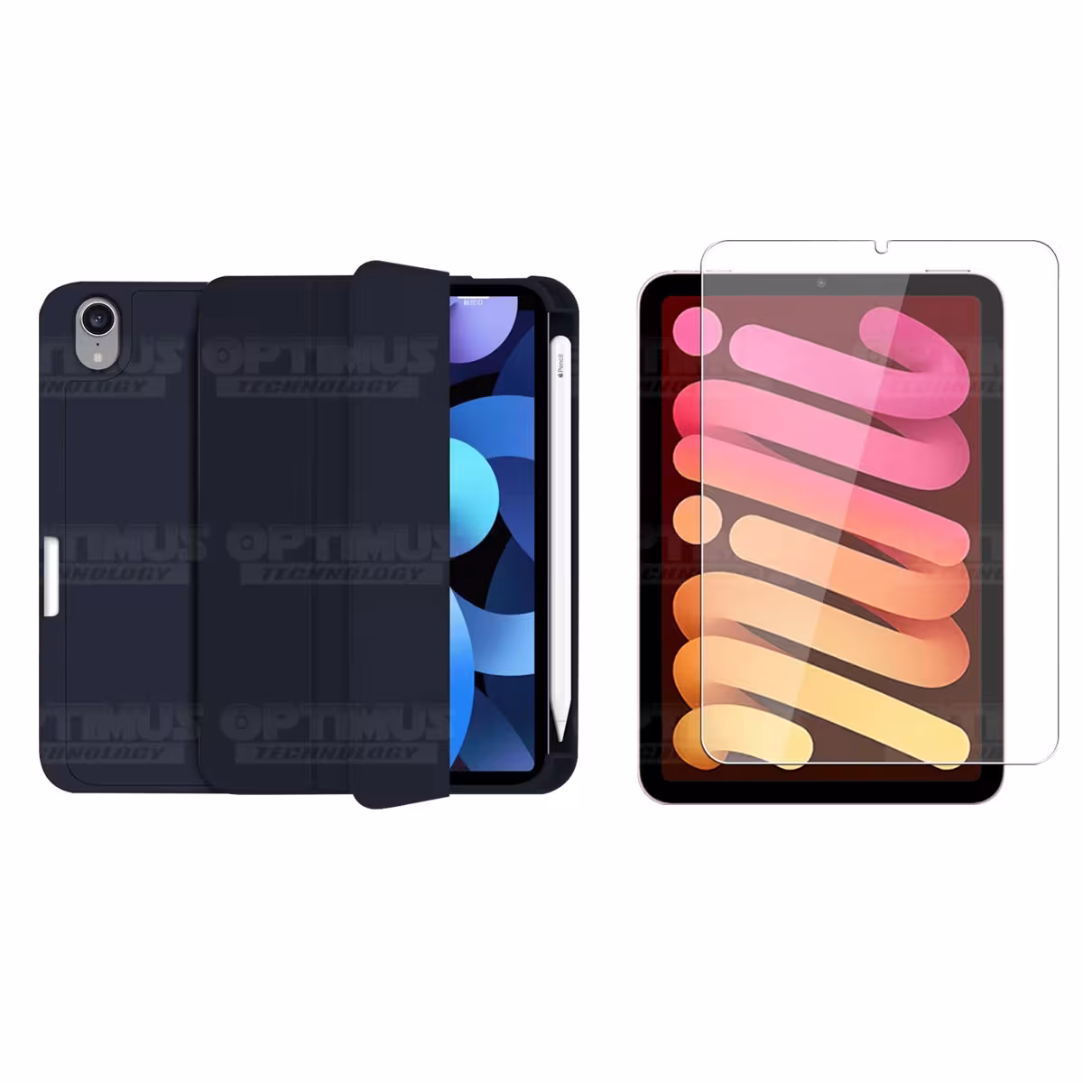 Kit Vidrio templado y Estuche Protector con portalápiz antigolpes Tablet IPad Mini 6 2021 OPTIMUS TECHNOLOGY™ - 1
