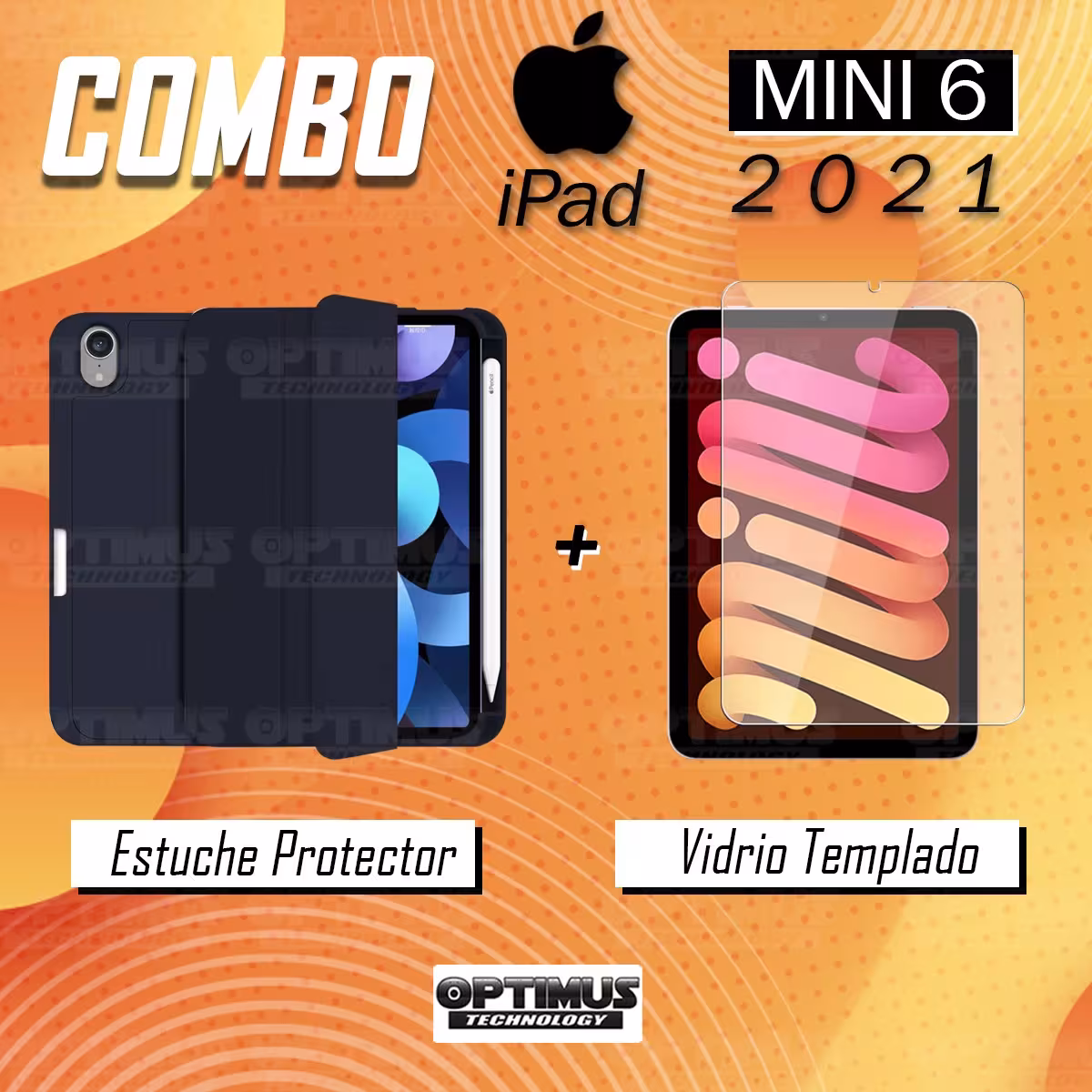 Kit Vidrio templado y Estuche Protector con portalápiz antigolpes Tablet IPad Mini 6 2021 OPTIMUS TECHNOLOGY™ - 2